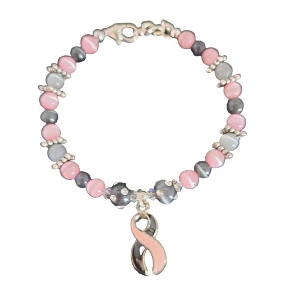 Ribbons for a Reason Jewelry - Black & Pink Awareness Ribbon Bracelet #45